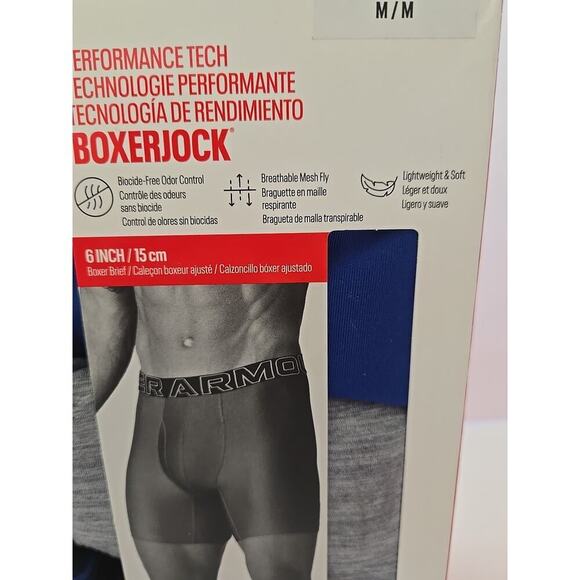Under Armour UA 3 Pack Performance Tech 6" Boxerjock Three Boxer Briefs Blue - Picture 7 of 8